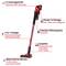 Cordless Vacuum Cleaner in Red, Featured Functions: 2 Power Modes, 2-in-1 Design, Triple Filter System, Motorised Brush, Accessories Included.