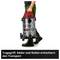 A person is carrying an industrial vacuum cleaner with a handle, wheels, and castors for easy transport. Text in the image: 'Carrying handle, wheels, and castors make transportation easier'.