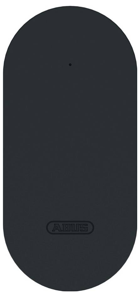 A black, oval-shaped key tag by ABUS.