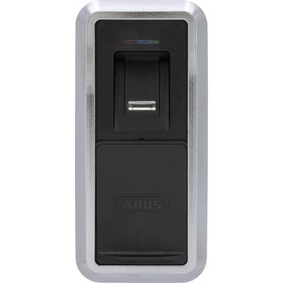 A biometric fingerprint scanner with a rectangular design, featuring indicator lights above the scanner and a brand name embossed below.