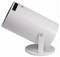 A white, cylindrical electric fan with a tiltable stand, designed for directional airflow in indoor spaces.
