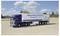 A blue and white truck with 'Deep Freeze Delivery: Polar Bear Express' on the side parked on a gravel lot under a partly cloudy sky.