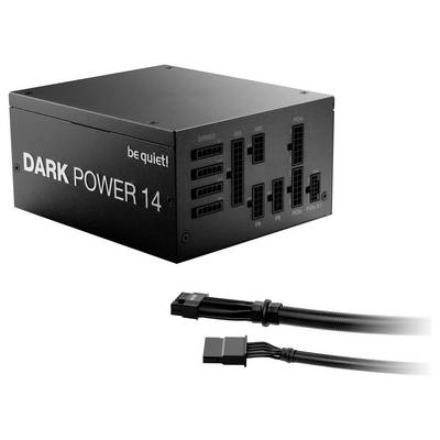 'Be Quiet! Dark Power 14' power supply unit with multiple output ports, shown with two detachable cables.