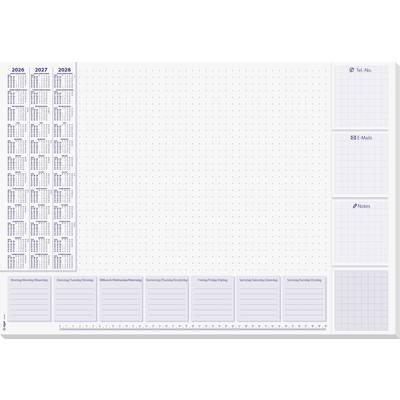 A planner with a mini calendar for 2026-2028, sections for 'Tel. No.', 'E-Mails', 'Notes', and days from Monday to Sunday for scheduling.