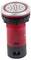 Red emergency machine alarm light with a black base and metallic grille on top, likely used for signaling alerts or warnings.