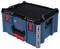 A blue and black Bosch storage case with red latches, featuring a carry handle.