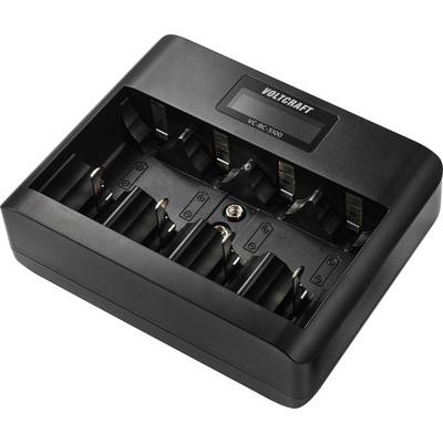 'Voltcraft VC 800' battery charger, capable of charging multiple batteries simultaneously, shown with indicator panel on top.