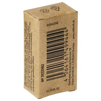 A small brown cardboard box with a printed barcode, product number, recycling symbols, and vertical German text.