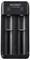 Battery charger for two AA or AAA batteries, labeled 'VOLTCRAFT VC-BC-2100'. Black design with indicators on top.