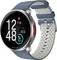 A smart watch displays time '12:48', heart rate '114', ECG icon, and activity progress '75%'. The watch has a blue strap.