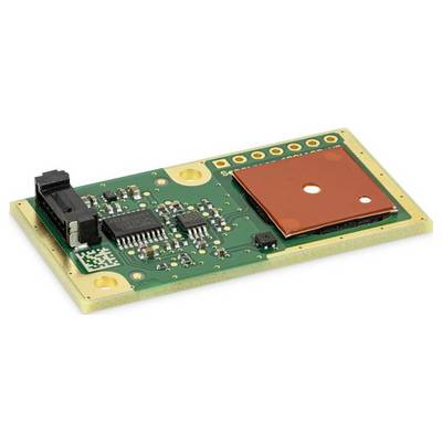 Electronic circuit board featuring a red component, various microchips, and connectors, used for technical and engineering applications.