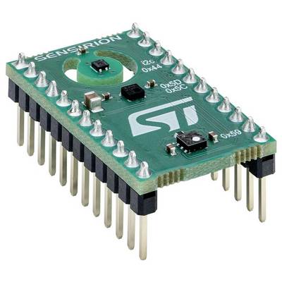 A green electronic sensor module with multiple pins and the label 'SENSORION'. It features small integrated circuits on the surface.