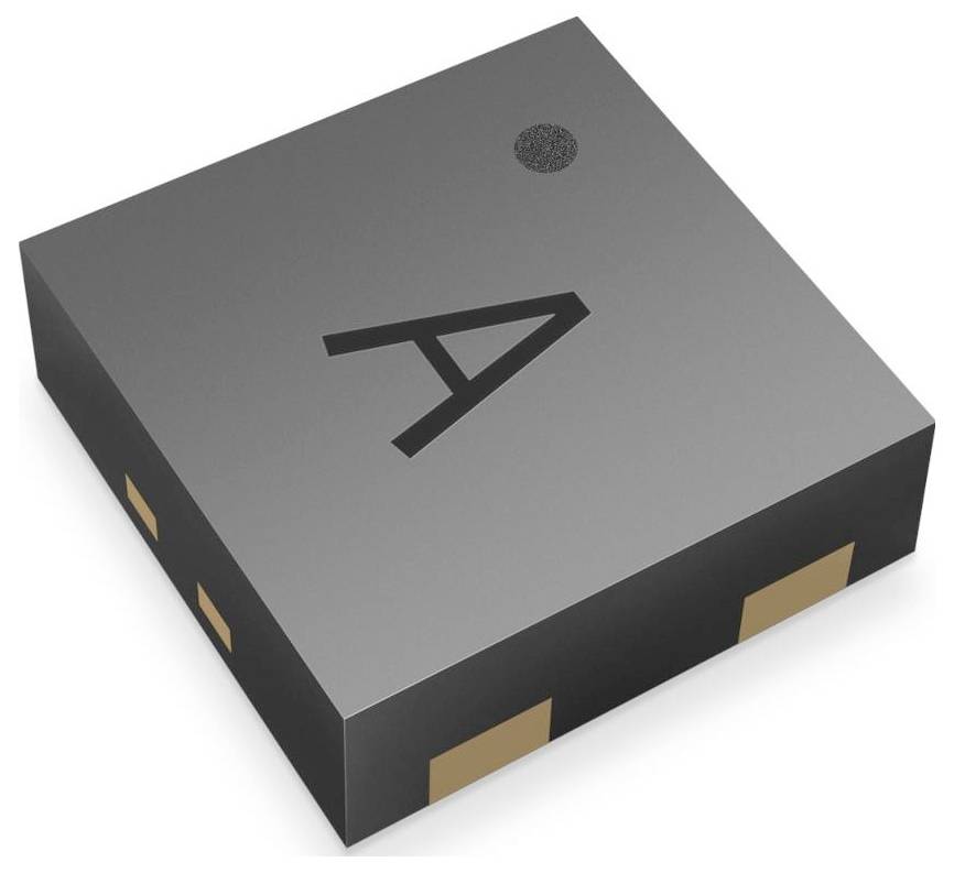 A small, square electronic sensor with a metallic casing and soldering points on the sides, designed for integration into circuits.