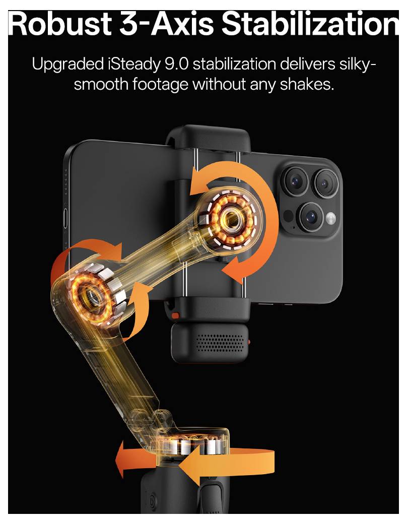 Hohem iSteady V3 Ultra BLK Gimbal (electronic) 1/4" Black Bluetooth, built-in battery, Built-in stand, incl. mobile phon-9