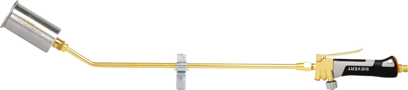 A blow torch with a gray handle and a long, angled nozzle designed for various applications like welding or heat treatment.