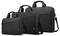 Three black Lenovo laptop bags of different sizes arranged side by side; each has a handle and shoulder strap, suitable for varying laptop dimensions.