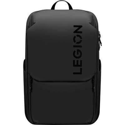 A black backpack with the word 'LEGION' printed vertically on the side. It has multiple compartments and a sleek, modern design.