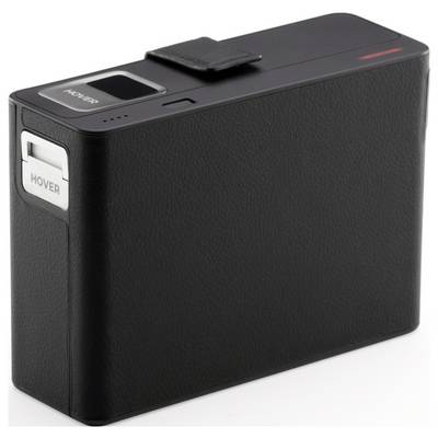 A black, rectangular camera with a sleek design, featuring a strap and a lens cover labeled 'HOVER', likely indicating the brand or model.