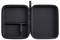 Open black zippered case with compartments, including a larger one on the right and two smaller sections on the left.