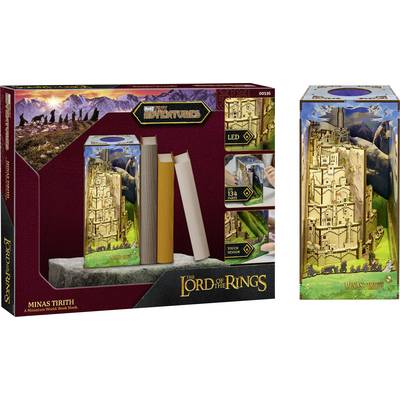 'The Lord of the Rings' Minas Tirith wooden book nook with LED lights, resembling the iconic city; includes assemble instructions and dimensions.