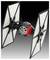 'A TIE Fighter with distinctive double wings and a red front against a gradient background, highlighting its iconic design.'