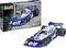 Revell model kit of Tyrrell P34/2 race car, showing blue and white car with 'elf' and 'First National City' logos, and packaging.