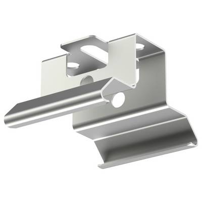 A metal mounting bracket with a slot and holes for screws, designed for supporting equipment or components in installations.