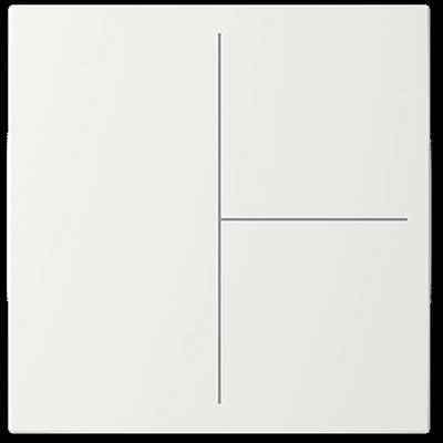 'A white panel with a minimalistic, abstract design of intersecting black lines forming a T-shape in the center.'
