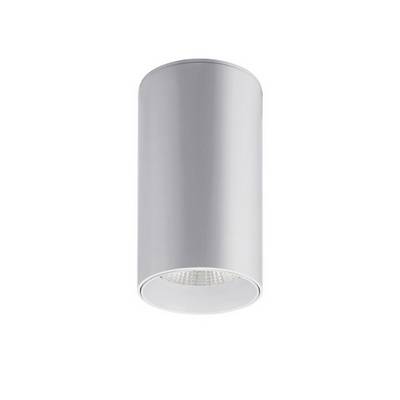 Silver cylindrical ceiling light fixture on a white background, shown from below.
