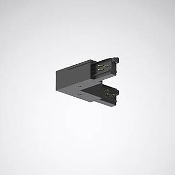 A black rectangular electrical connector with two prongs, set against a plain gray background.