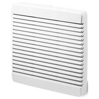 A white, rectangular air vent with horizontal slats, likely for wall mounting in ventilation systems.