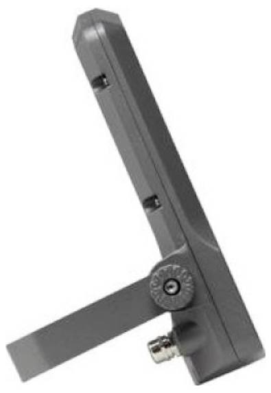 Black angled mechanical device with a long arm and adjustable hinge, shown on a plain white background.