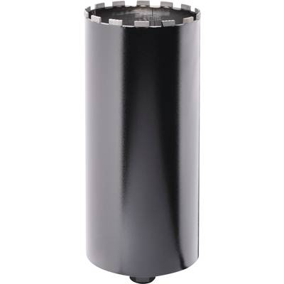 A black cylindrical drill bit with segmented edges, likely used for making large holes in materials like concrete or stone.