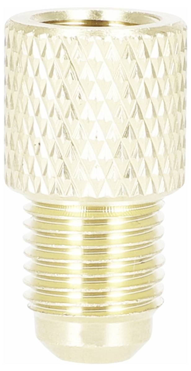 A brass knurled knob with a cylindrical shape and threaded base. The surface has a diamond pattern for grip, often used in mechanical assemblies.