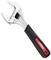 Adjustable wrench with black-and-red handle shown on a white background, jaws open and measuring scale visible.