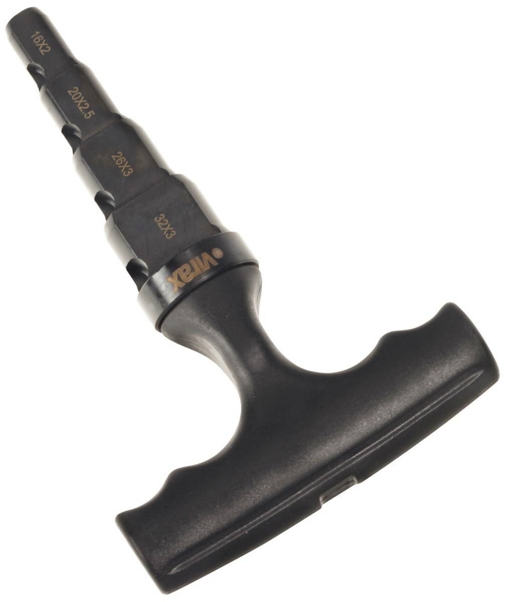 Black adjustable wrench with stepped shaft and T-shaped handle, shown on a white background.