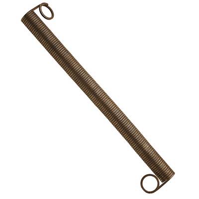 A long brown metal extension spring with loops at both ends, shown diagonally on a white background.