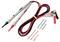 'Red and black multimeter test leads with interchangeable probe tips and alligator clips, used for electrical measurements and testing.'