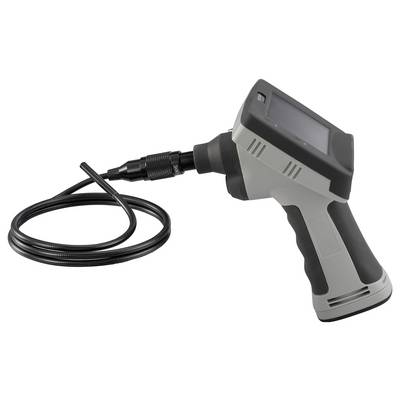 Handheld inspection camera with a flexible cable and probe, shown on a white background.