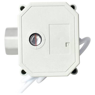 A white rectangular electrical device with a visible circular gauge and a wire extending from the bottom.