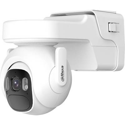 A white security camera with 'Dahua' branding, featuring a dome design and multiple lenses, mounted on a white bracket.