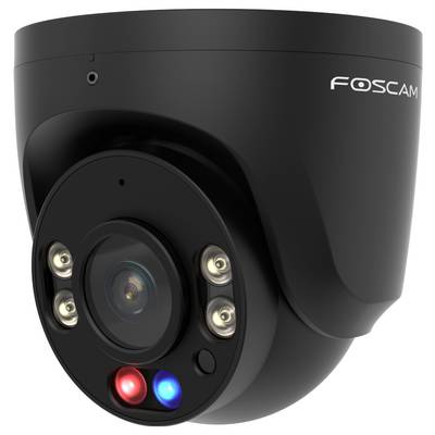 A black security camera with LED lights, labeled 'Foscam', designed for surveillance.