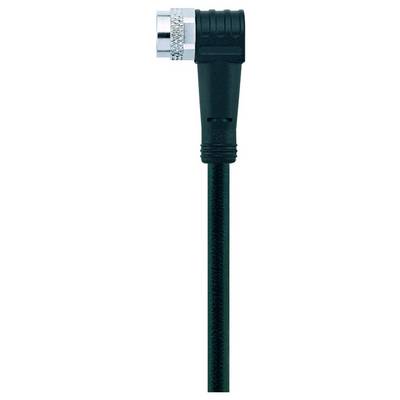 A black coaxial cable with a right-angle connector. The connector is silver with a textured grip for easy handling.