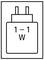 '1-1 W' plug icon, representing a power socket or charger, with two parallel prongs at the top.