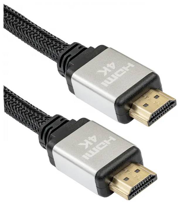 Two HDMI 4K cables with braided black exterior and gold-plated connectors.