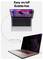 A laptop with a screen protector being applied. Text reads 'Easy on/off Bubble-free' and 'Perfect fit, no bubbles' highlighting installation.