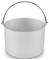 A plain white metal bucket with a metallic handle is shown against a white background.
