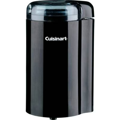 'Black Cuisinart coffee grinder with a sleek, vertical design and a removable top.'