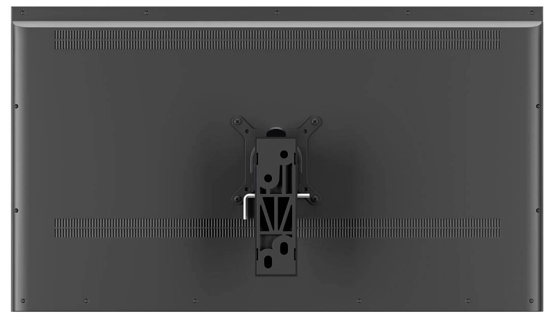 The image shows the back of a flat-screen television, featuring a wall-mount bracket and vent slits along the upper and lower edges.