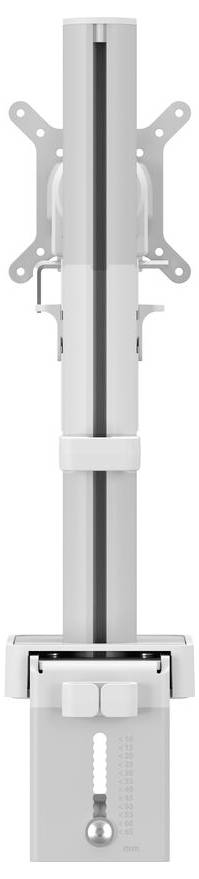 An adjustable aluminum boom arm for a microphone, shown vertically, with mounting brackets and tension knobs visible.